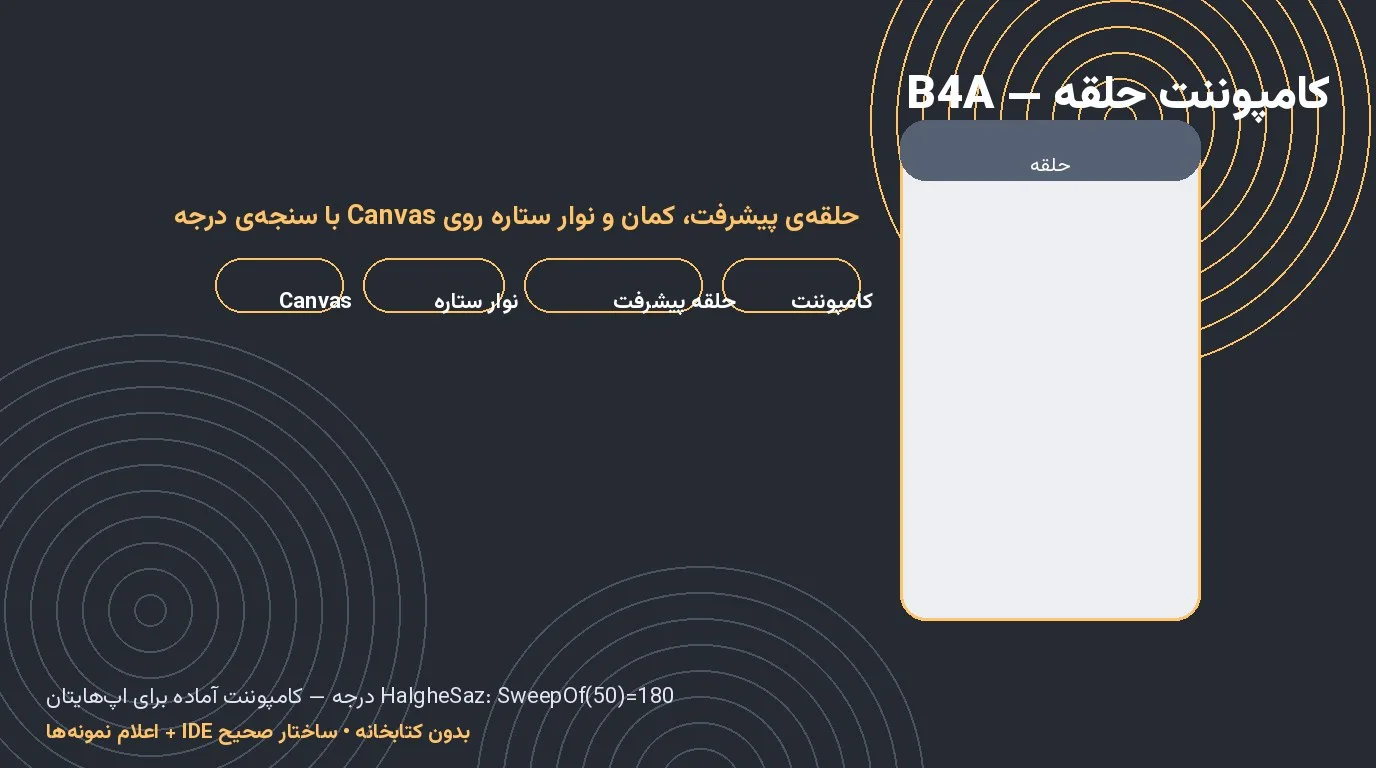 کامپوننت حلقه — حلقه‌ی پیشرفت، کمان و نوار ستاره روی Canvas برای Basic4Android