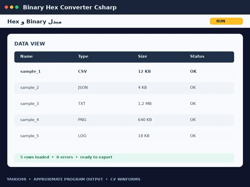 مبدل Binary و Hex — برنامه رایگان ویندوز با سورس C#