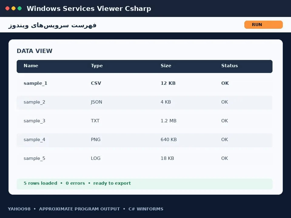 فهرست سرویس‌های ویندوز — برنامه رایگان با سورس C#