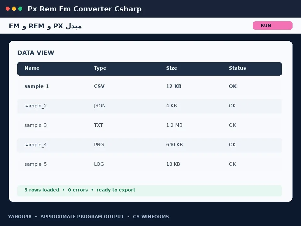 مبدل PX و REM و EM — برنامه رایگان با سورس C#