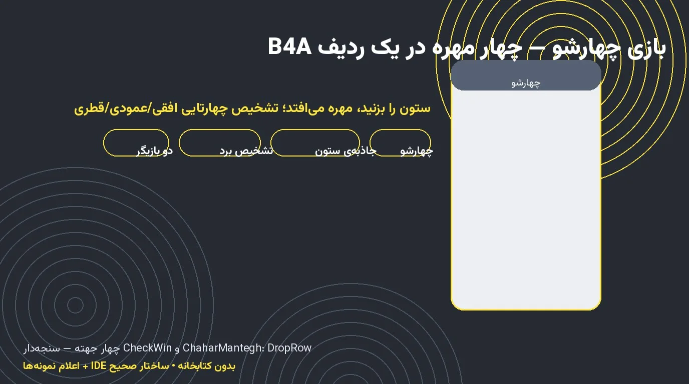 بازی چهارشو — چهار مهره در یک ردیف با جاذبه‌ی ستون در Basic4Android