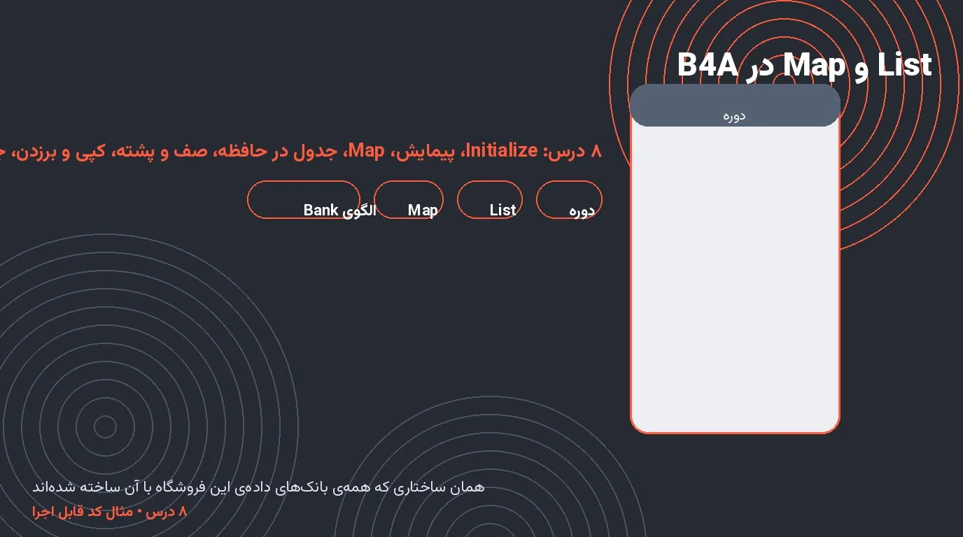 دوره‌ی List و Map در B4A — ۸ درس از Initialize تا الگوی بانک داده