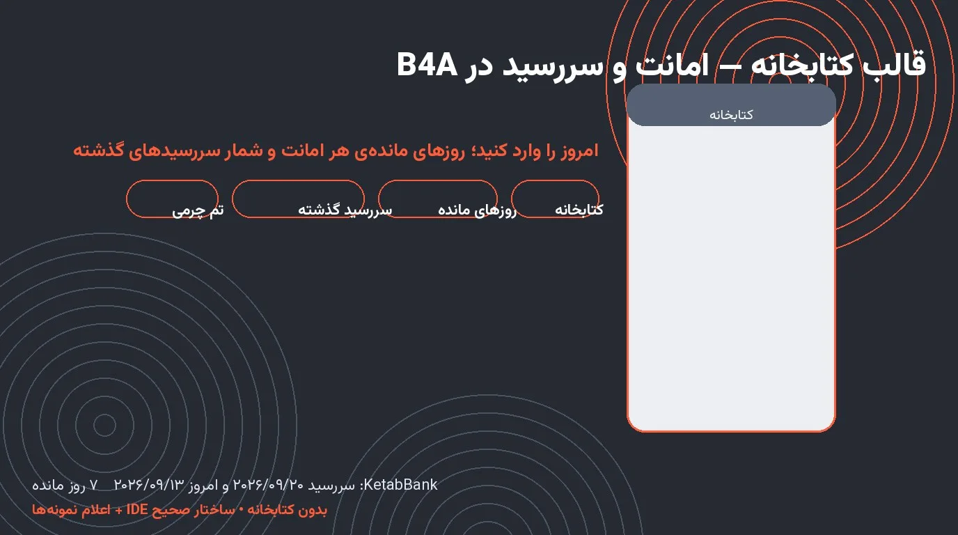 قالب کتابخانه — امانت کتاب و سررسید روزشمار در Basic4Android