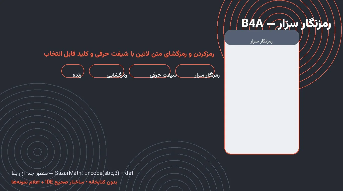 سورس رمزنگار سزار — رمزکردن و رمزگشای متن لاتین در Basic4Android