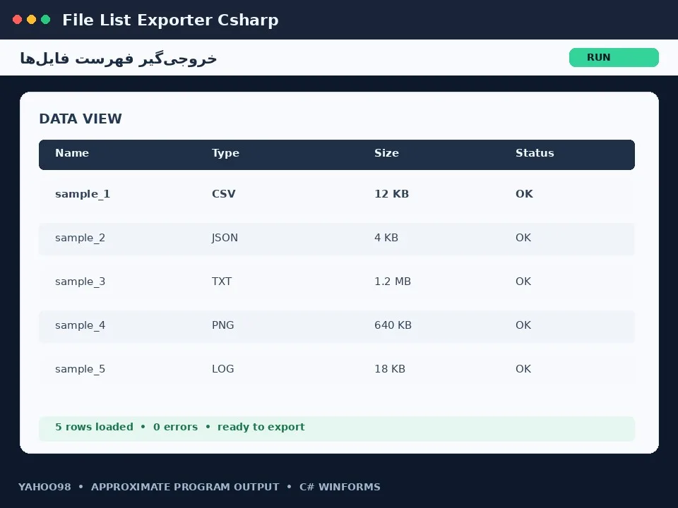 خروجی‌گیر فهرست فایل‌ها — برنامه رایگان ویندوز با سورس C#