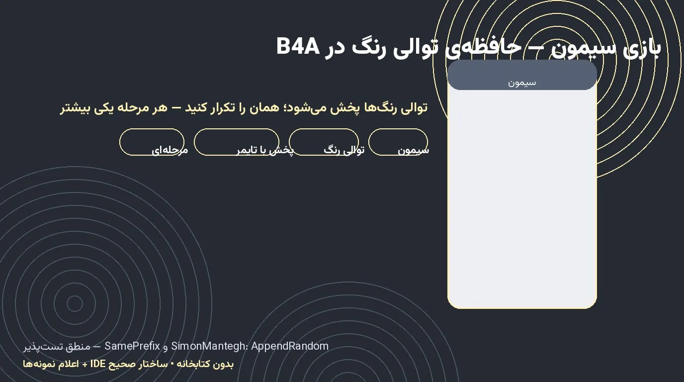 بازی سیمون — حافظه‌ی توالی چهار رنگ در Basic4Android