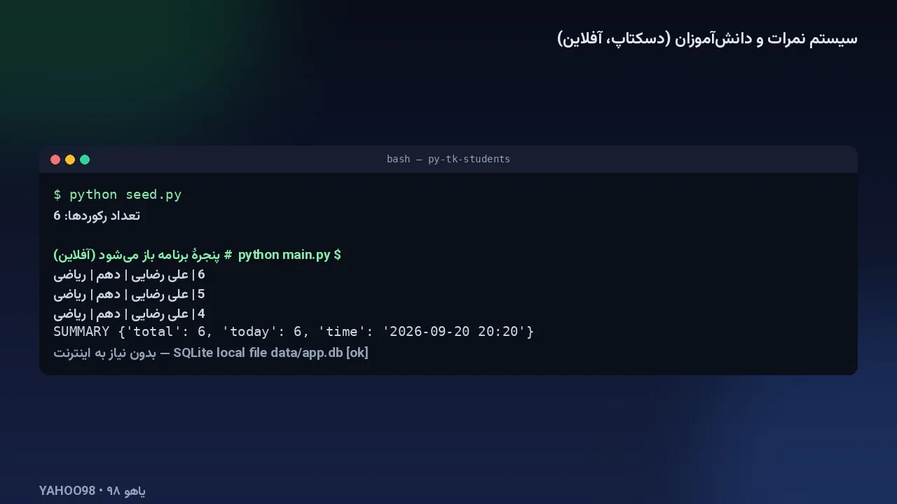 خروجی واقعی اجرای پروژه (اجرای محلی روی همین سورس)